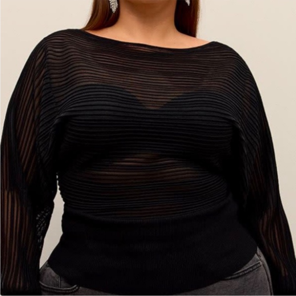 Penningtons Black Long Sleeve Semi Sheer Blouse Size 1X NEW NWT